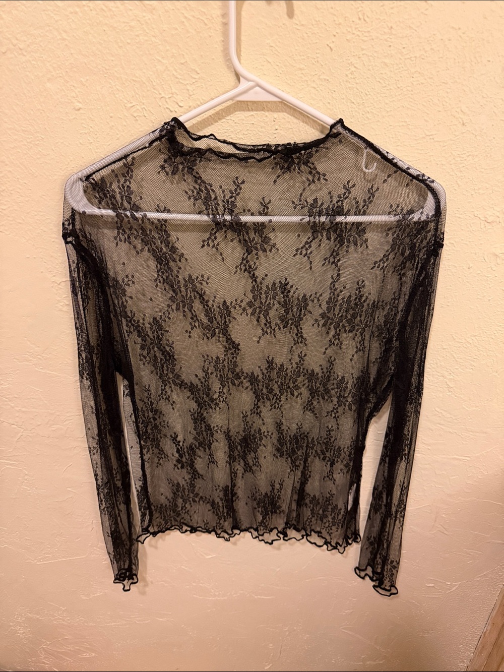 Source Unknown Black Sheer Lace Long Sleeve Top
